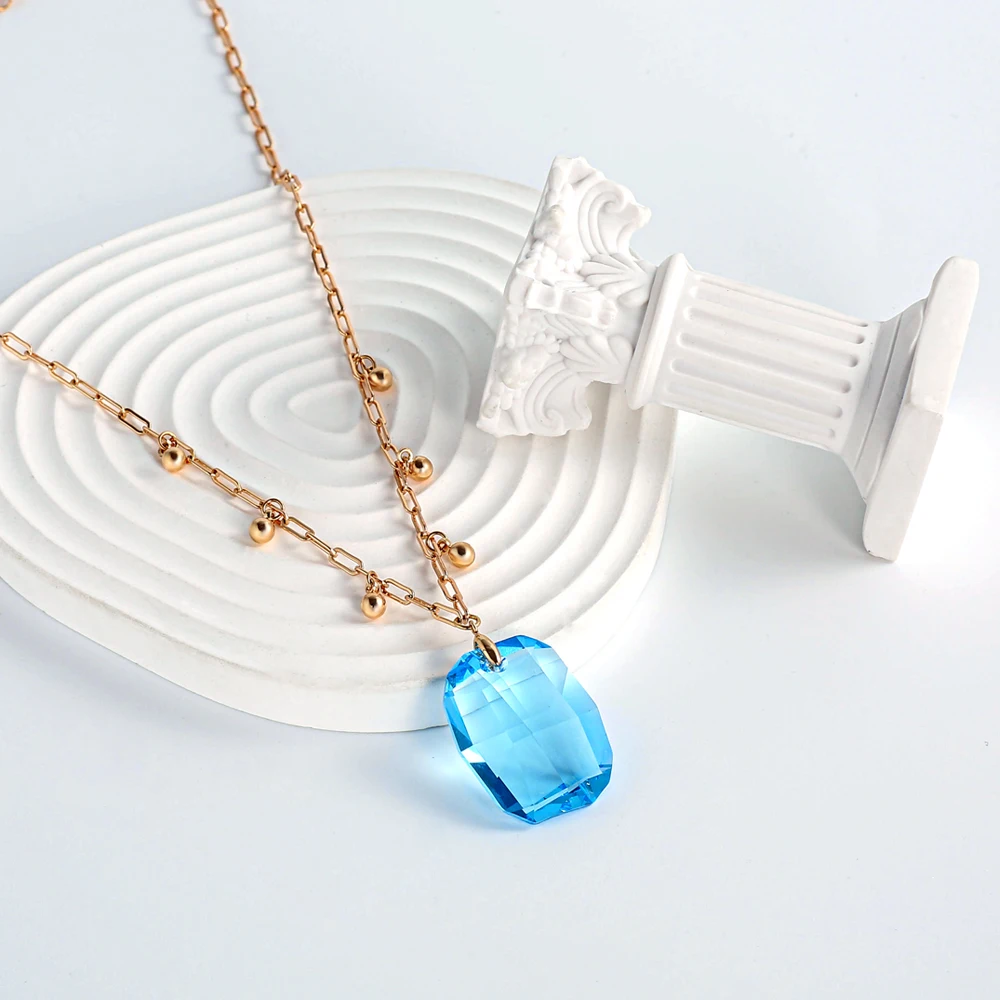 

Fashion Korea Big Crystal Pendant Rose Gold Chain Necklace Choker For Women New Luxury Clavicle Chain Collar Party Jewelry Gifts
