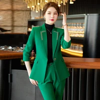 2022 autumn winter formal ladies green blazer women business suits with sets work wear office uniform 5xl size pants jacket