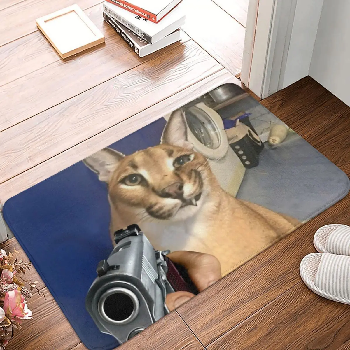 

Большой каракальный кошачий коврик Floppa для спальни, Придверный коврик для пистолета со смайликом, кухонный ковер, ковер для входной двери, д...