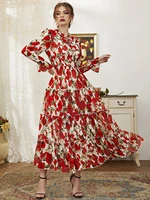toleen women chic elegant maxi dresses 2022 spring long sleeve floral printed boho turkish evening party festival robe vestidos