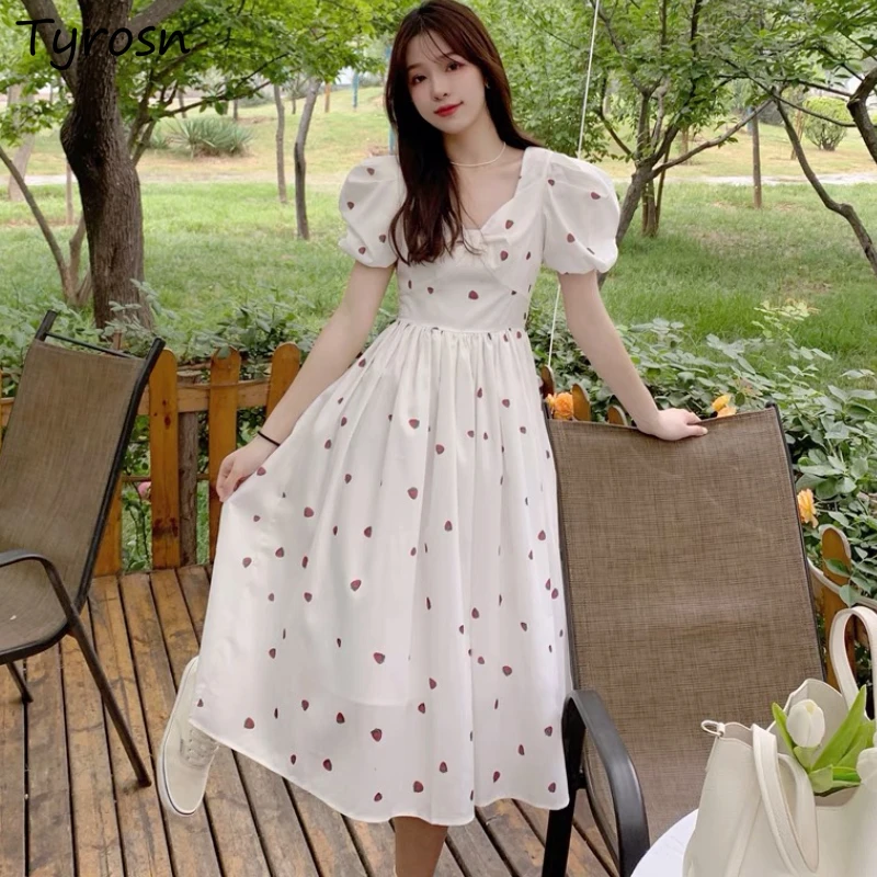 

Dresses Women Dot Design Trendy Simple Sweet Japanese Style Mujer Cozy Casual A-line Temperament Puff Sleeve Summer Vestidos New