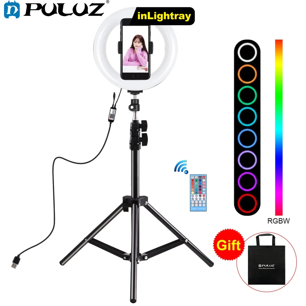 

PULUZ 7.9 inch RGB Ring Light+1.1m Light Stand LED Dual Color Temperature Video Lights For Youtube Phone Holder Selfie Ring Lamp