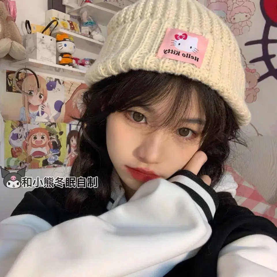 

Sanrio Hellokitty Kawaii оригинальная милая мягкая вязаная шерстяная шапка для девушек студентов весенняя и осенняя универсальная шапка Baotou