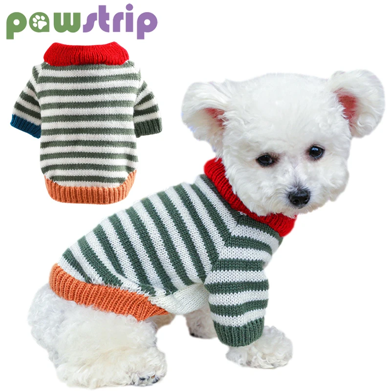 

Winter Dog Sweater Warm Knitted Pet Clothes for Small Dogs Retro Striped Puppy Coat Chihuahua Bichon Teddy Costume Pet Clothing