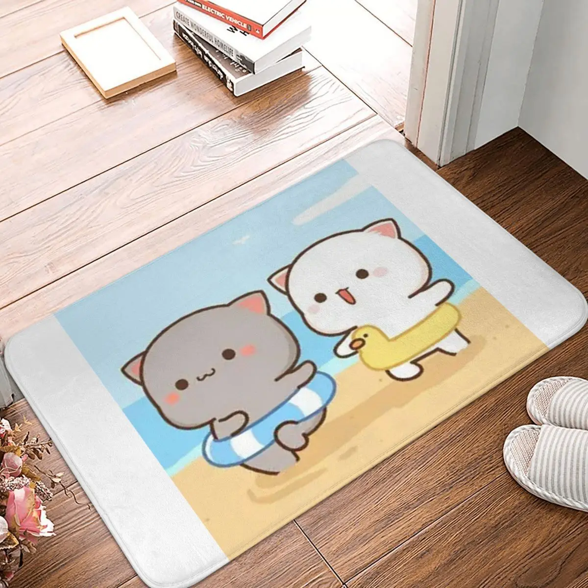 

Peach Cat Bath Non-Slip Carpet Rubber Ring Mochi And Goma Bedroom Mat Welcome Doormat Floor Decoration Rug