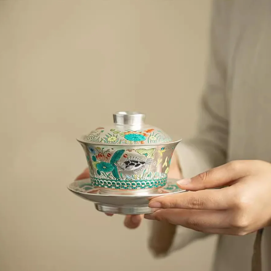 Рыба и водоросли узор серебряный позолоченный гавань одиночный высококлассный