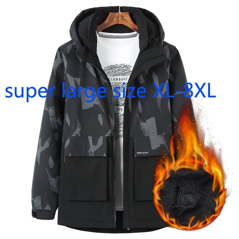 Young New Arrival Super Large Winter Men Long Hooded Plush Cotton Padded Jacket Camouflage Casual Plus Size XL-4XL5XL6XL7XL8XL