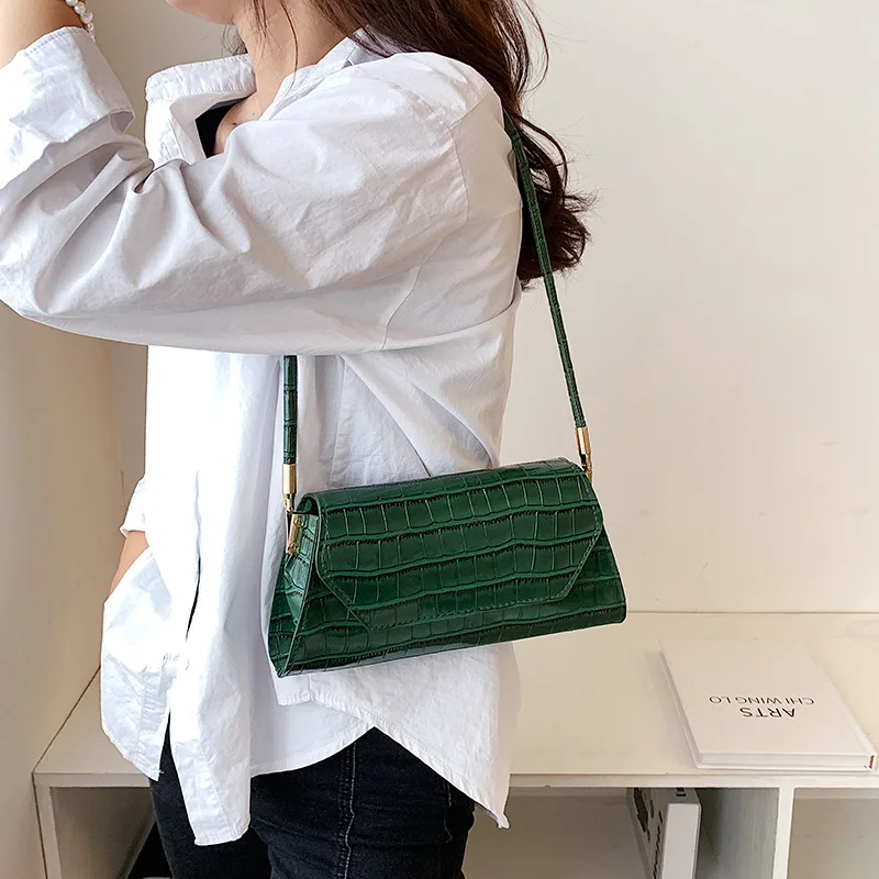 

Crocodile Pattern PU Leather Handbag Female Underarm Shoulder Bag Fashion Ladies Armpit Bag Retro Casual Women Tote Small Clutch