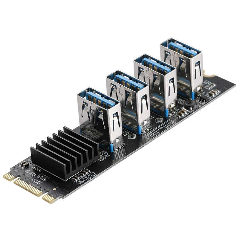 

M.2 Nvme To 4 USB PCIE Riser Adapter, M2 M-Key To PCIE 1X USB 3.0 Converter Card W/ Heatsink For Bitcoin Miner Mining