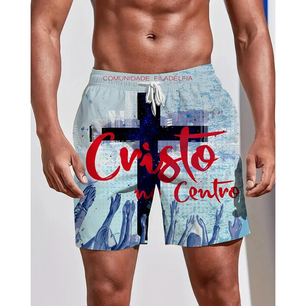 

Мужские спортивные пляжные штаны для отдыха четыре сезона, удобные быстросохнущие, с 3D-принтом Креста, для плавания и отдыха, большие размер...