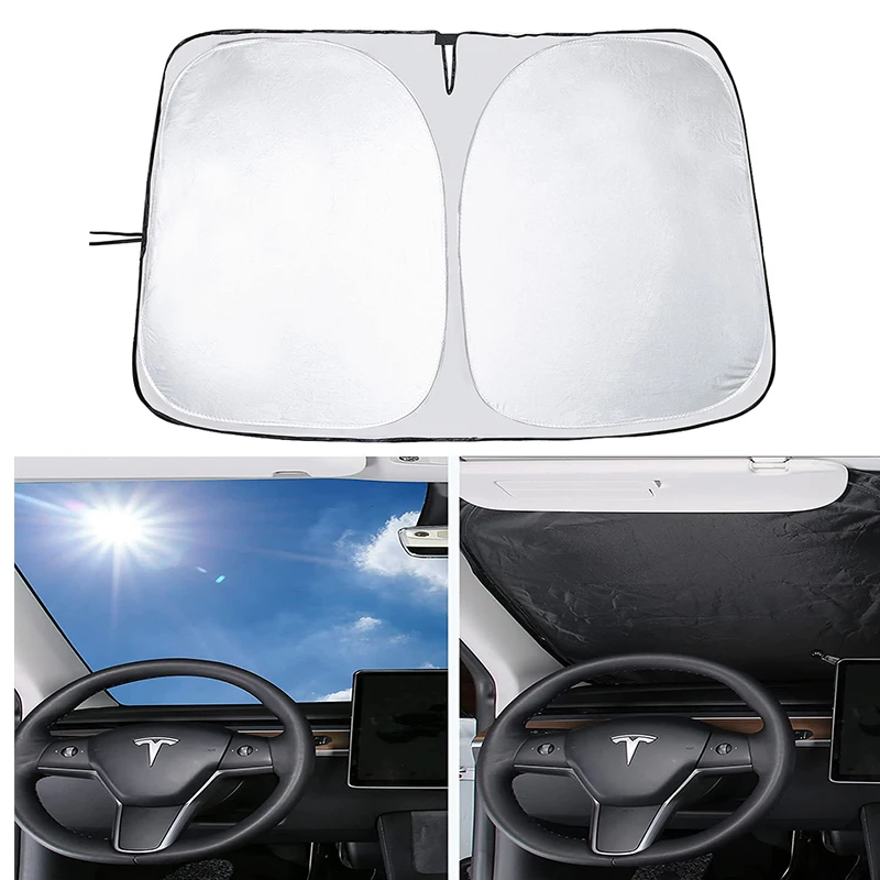 

For Tesla Model Y 3 Parasol Coche Parabrisas Delantero 190T Foldable Car sun Shield Tesla Model 3 Anti-UV Sunshade 2017-2022