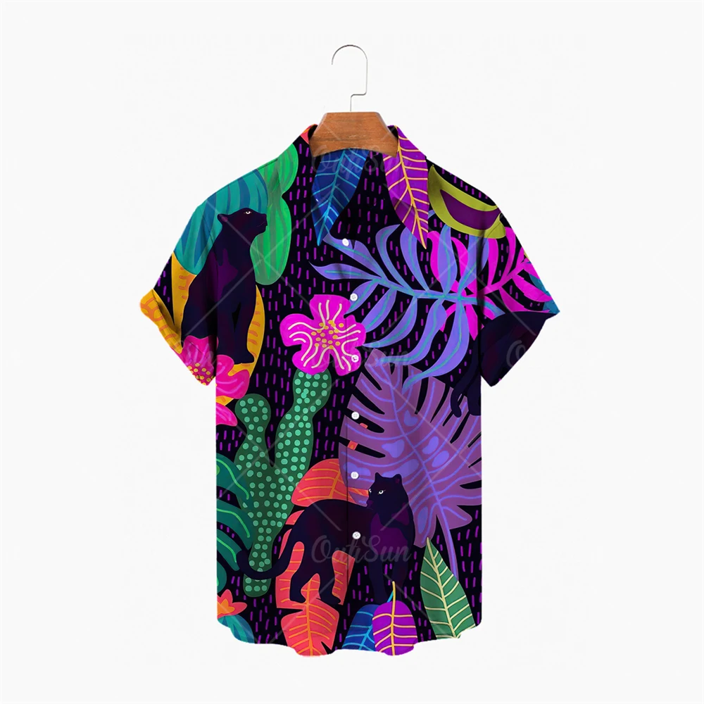 

Plant flower print patchwork fashion Hawaiian men's shirt cool lapel short sleeve street style beach summer fashion 2022