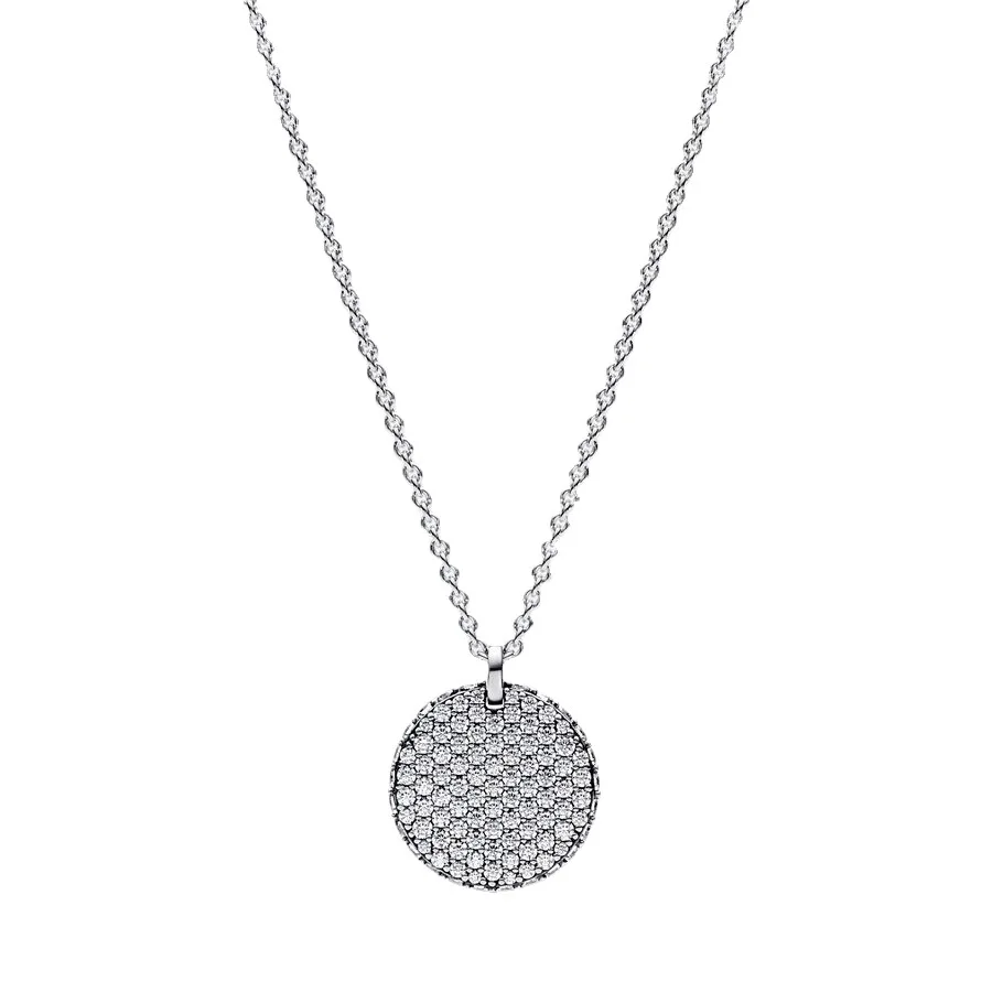 

Посеребренная цепочка с круглым кулоном из циркония длиной 45 см