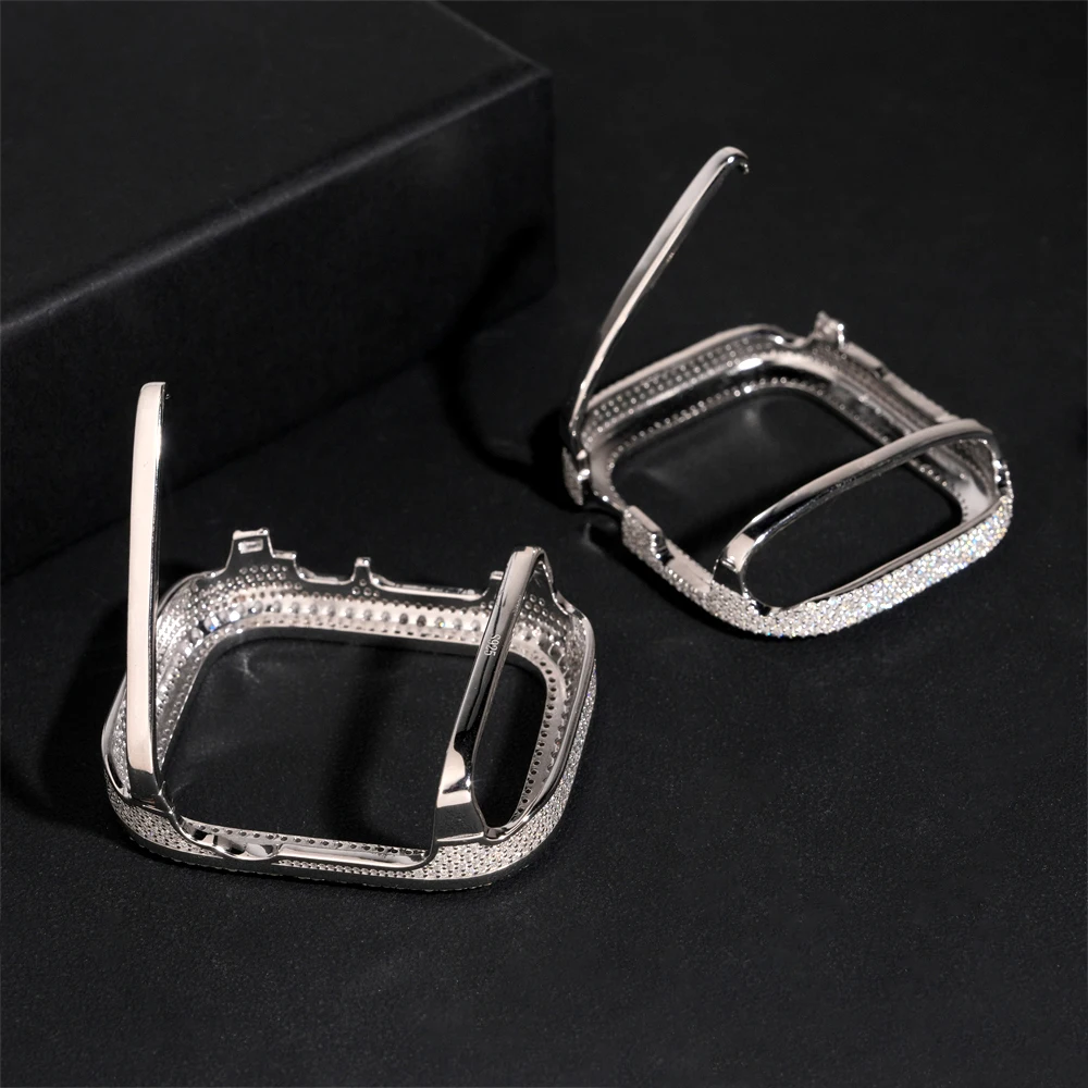 Чехол для часов VVS с муассанитом Appl * Watch 49 мм S925 серебристый настоящий бриллиант