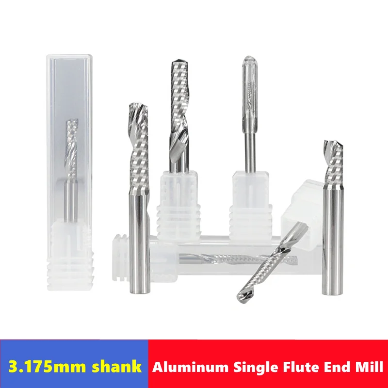 

3,175 мм 1/8 хвостовик, алюминиевая верхняя режущая одногранная фреза, концевая фреза из твердого сплава, для алюминия, меди, дерева, МДФ