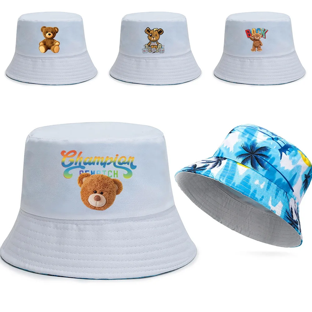 

New Cotton Bear Series Bucket Hats Women's Summer Sunscreen Panama Hat Men Pure Sunbonnet Outdoor Fisherman Hat Unisex Beach Cap
