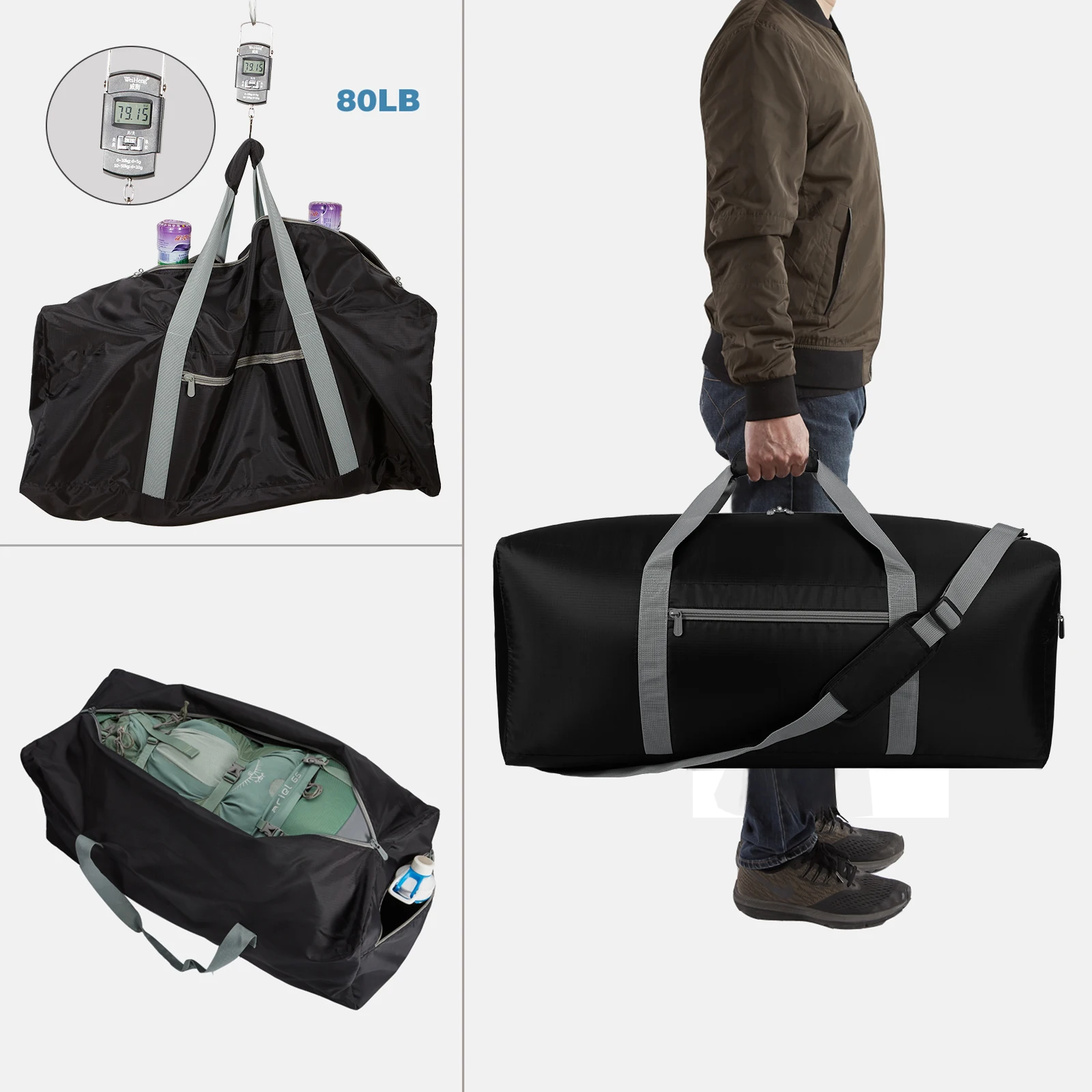 iFARADAY Foldable Duffel Bag 30 inch 75L Large Lightweight Luggage for Men Travel Duffle Bag Tote Carry on Bag Overnight Bags