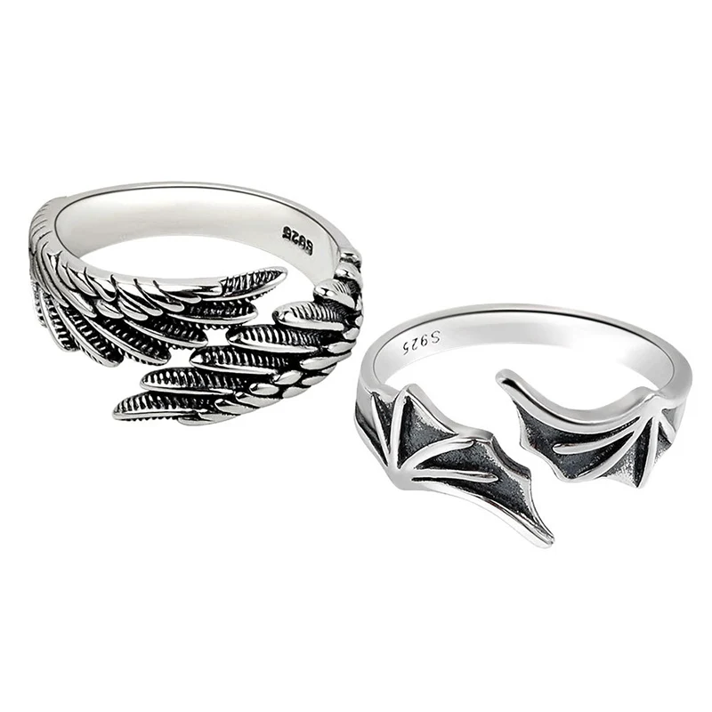 

Retro Angel Demon Wing Couples Rings Fashion Men Women Jewelry Vintage Ancient Silver Color Punk Hip Hop Adjustable Ring