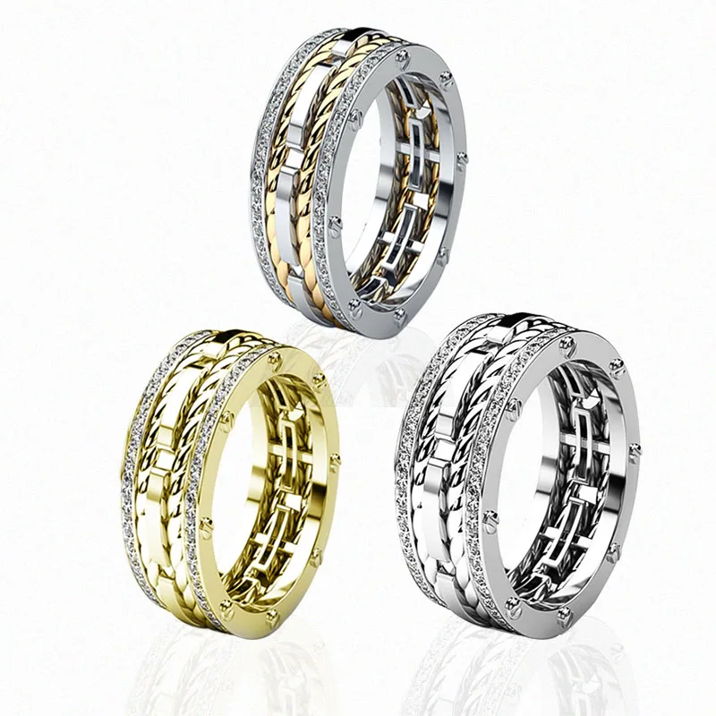 

Ofertas Fashion Whole Sale Creative Hemp Pattern Two Circle Crystal Rings for Men Engagement Weeding Party Male Ring Jewelry