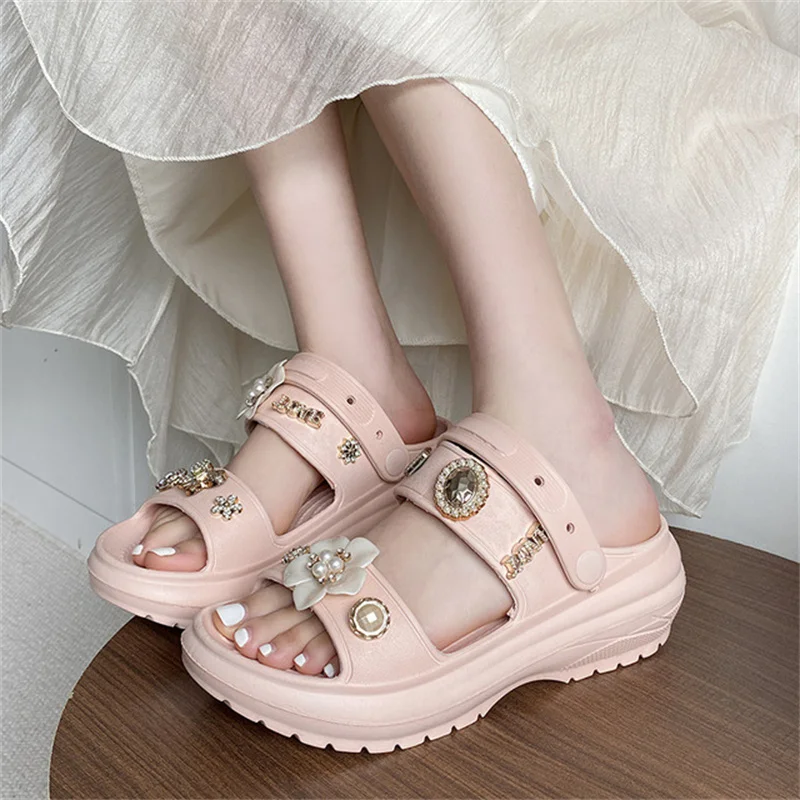 

Сандалии женские резиновые на платформе, дизайнерские шлепанцы для сада, мультяшный рисунок, Эва, сланцы, розовые, 2023