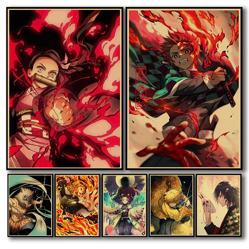 

Retro Japanese Anime Demon Slayer Poster Aesthetic Inosuke Manga Vintage Canvas Painting Wall Art Mural Kawaii Room Decor Gift