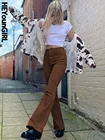 Джинсы HEYounGIRL женские с высокой талией, повседневные коричневые облегающие Капри, джинсовые брюки с карманами, уличная одежда, осень 90-х