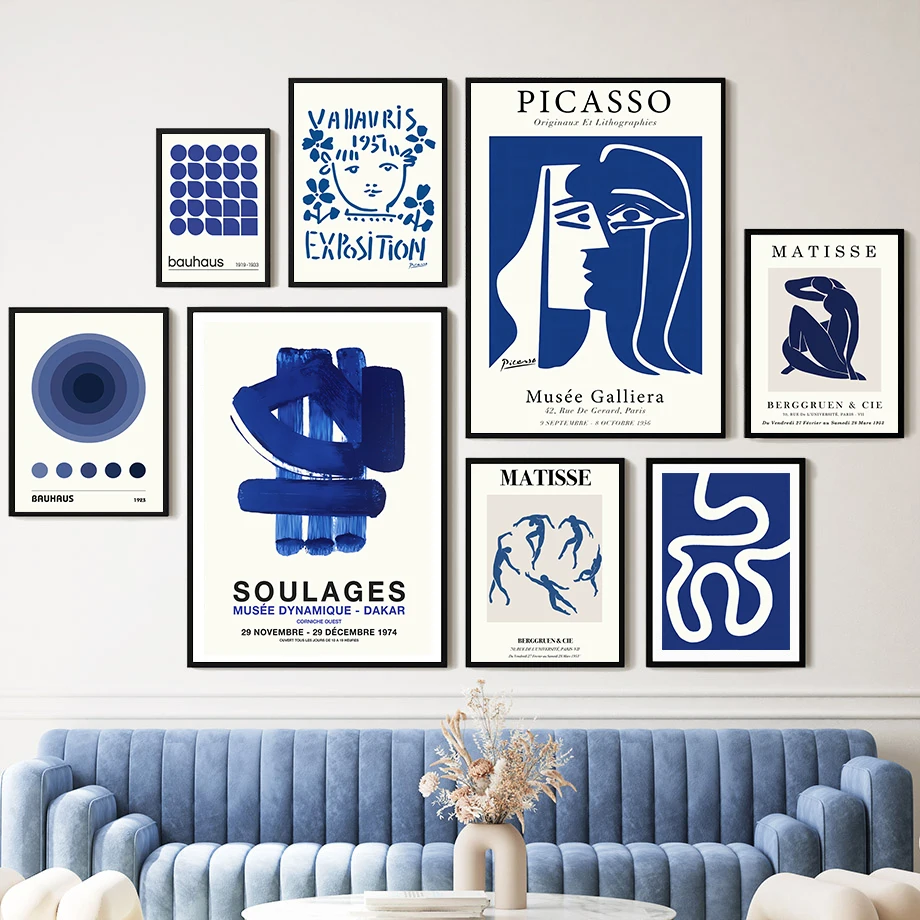 

Matisse Picasso Bauhaus Blue Soulages Abstract Line Gallery Wall Art Canvas Painting Poster Print Pictures For Living Room Decor