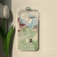 ins painting bear phone case rural bear decor tansparent tpu cute phone case for iphone 13 12 11 pro x xr xs max protection case