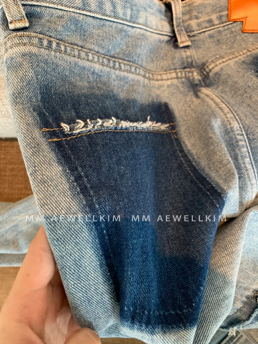 ADER ERROR Vintage Washed Old Jeans Men's and Women's Spring Fashion Brand Pants with Broken Holes Loose Slim Straight Leg Pants