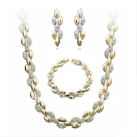 

Двухцветное ожерелье и серьги из цинкового сплава и фианита, комплект ювелирных изделий