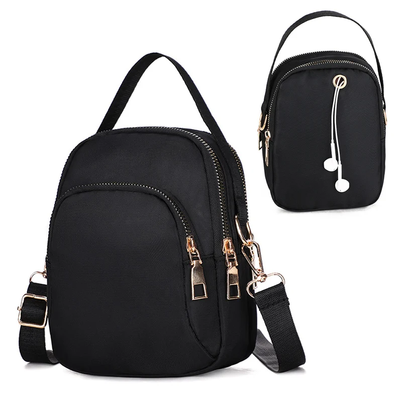 

Simple Women Mini Shoulder Bag Double Zipper Small Handbags Messenger Bag Zipper Mobile Phone Pouch With Earphone Cable Hole