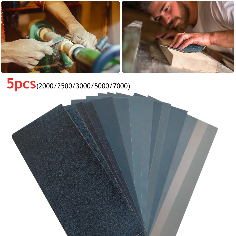 

5pcs Water Sandpaper Papers Soft Paper Base 2000 2500 3000 5000 7000 Car Paint Mixed Assorted Grit Wet and Dry Sandpaper