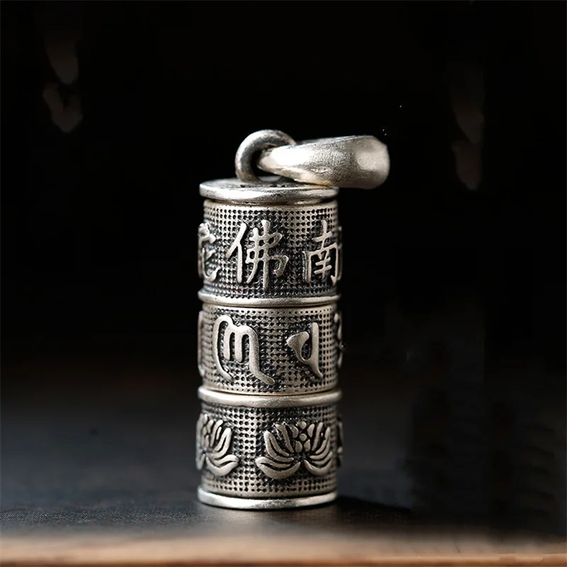 

Shurangama Mantra Pendant Male Gawu Box Necklace Silver 925 Chain Women Retro Lotus Sutra Namo Amitabha Necklace For Men Jewelry