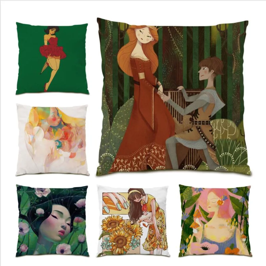 

45x45 Living Room Decoration Velvet Pillow Cover Gift Home Decor Cartoon Cute Cartoon Fairy Tale Character Beautiful Girl E0479