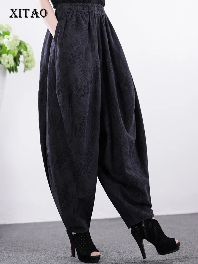 

XITAO, черные винтажные женские шаровары, свободные, модные, жаккардовые, плетеные, повседневные штаны, 2023, весенние, новые, простые, универсаль...