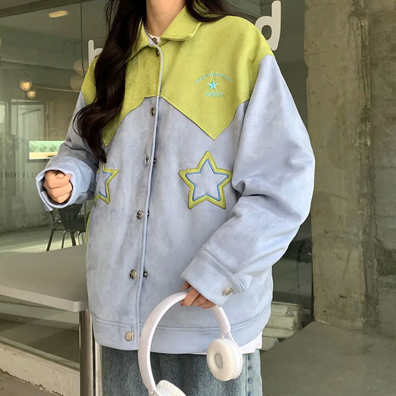 

Letter Embroidery Jacket Women Clothing High Street Vintage Flocking Coat Women jacket Loose Casual Jackets for Women Clothes