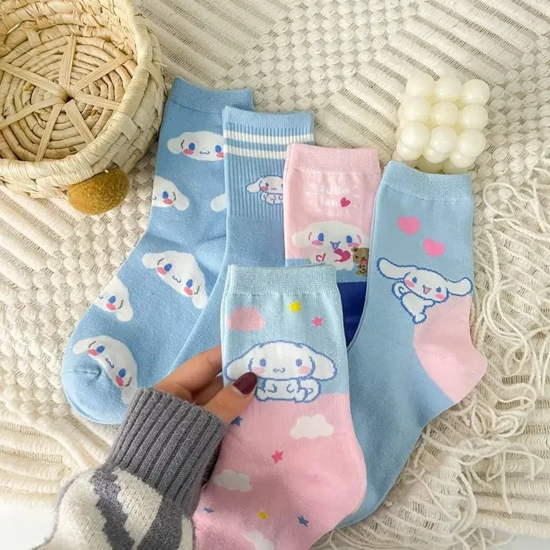 5 пар хлопковых носков Sanrio Cinnamoroll на тему унисекс с милым мультяшным животным