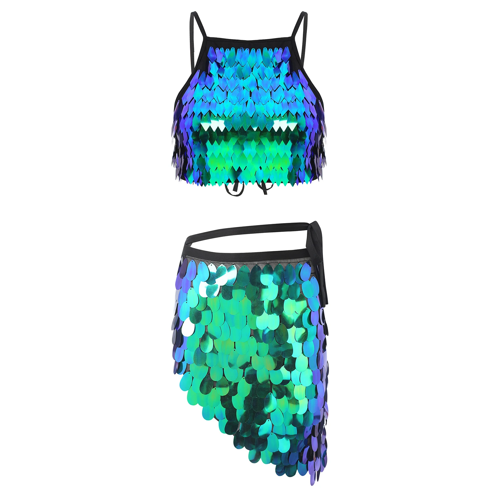 Женские блестящие юбки для танца живота блестящий бюстгальтер с бахромой топ и