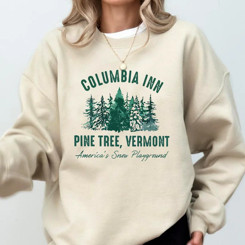 White Christmas Movie Sweatshirt Columbia Inn Pine Tree Vermont Hoodies Pullover Crewneck Sweatshirts 90s Xmas Coat