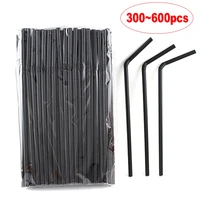 300 600pcs black plastic straws drinking disposable rietjes 21cm long flexible cocktail straw for kitchen beverage accessories