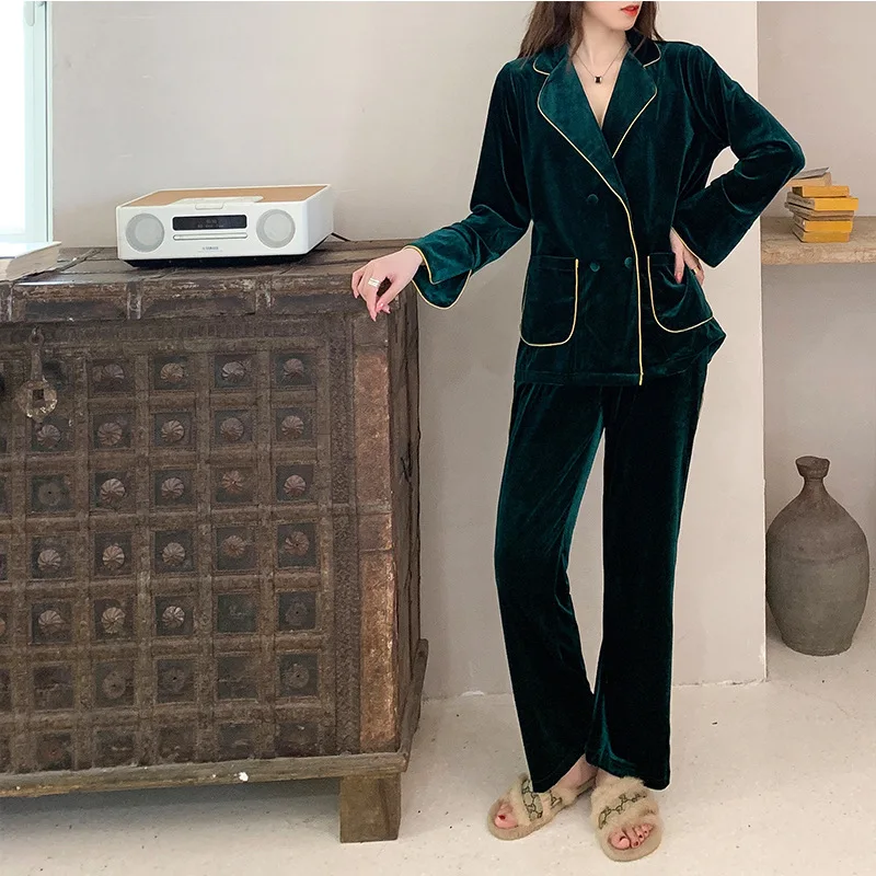 Новый бархатный женский пижамный комплект из 2 предметов Милая женская одежда