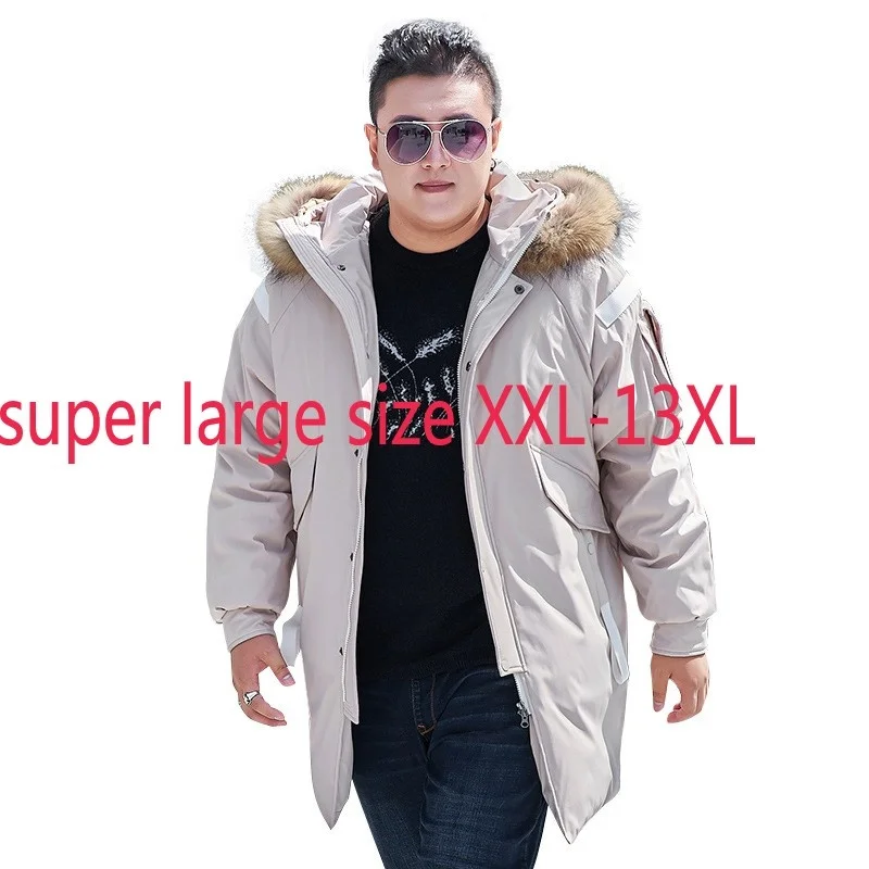 

Fur New Fashion Big High Quality Collar Down Jacket Men Long Hooded Oversize Thick Coat Casual Mens Plus Size 2XL-10X11X12XL13XL