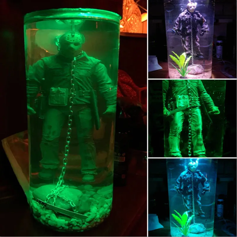 Estatuilla de lámpara de terror coleccionista de lámpara de agua parte 6 Jason lámpara de agua de resina de Halloween lámpara de taza de agua de resina de miedo luz nocturna