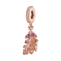 rose color oak leaf pendant fit original pandora charms bracelet women purple pink cz leaves beads for jewelry making diy dangle