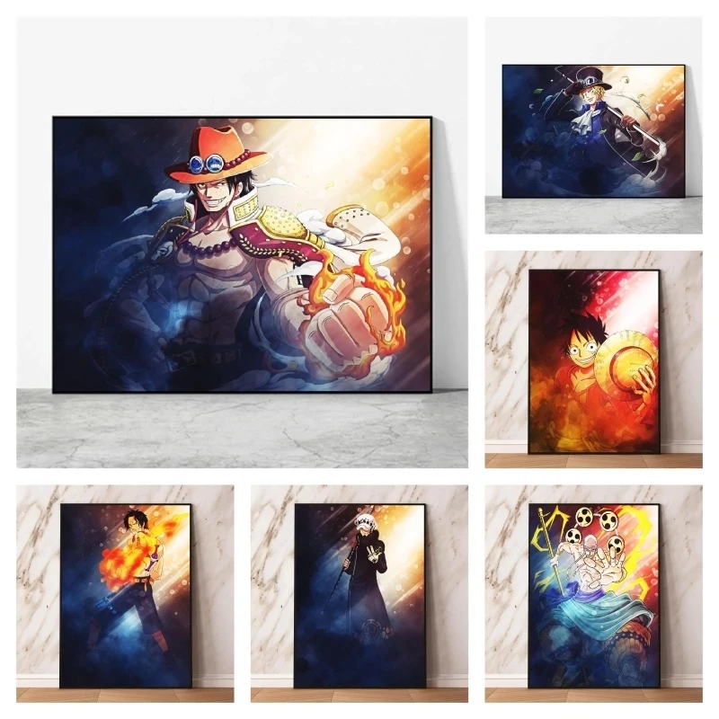 

Portgas D Ace Canvas Monkey D. Luffy One Piece Posters Home Decor Vinsmoke Sanji Painting Print Pictures Wall Artwork With Frame