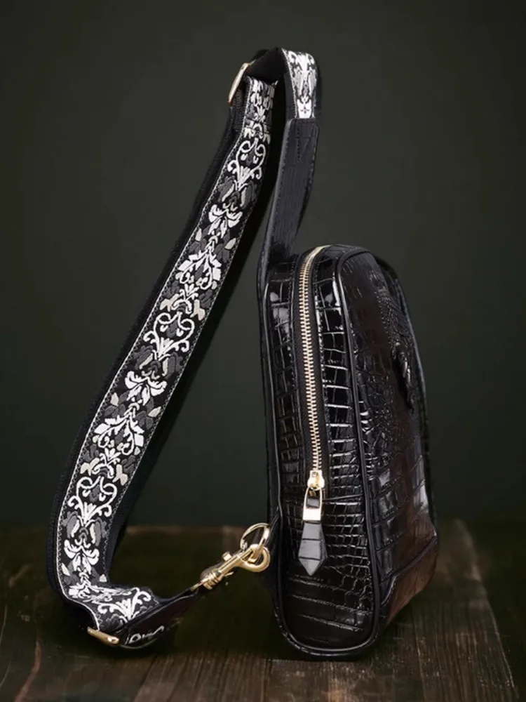 Мужская нагрудная сумка из натуральной кожи крокодила высшего качества дорожная