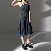ladies hit color y2k fashion new sleeveless outer vest suspenders square neck sleeveless pullover dress striped patchwork dress