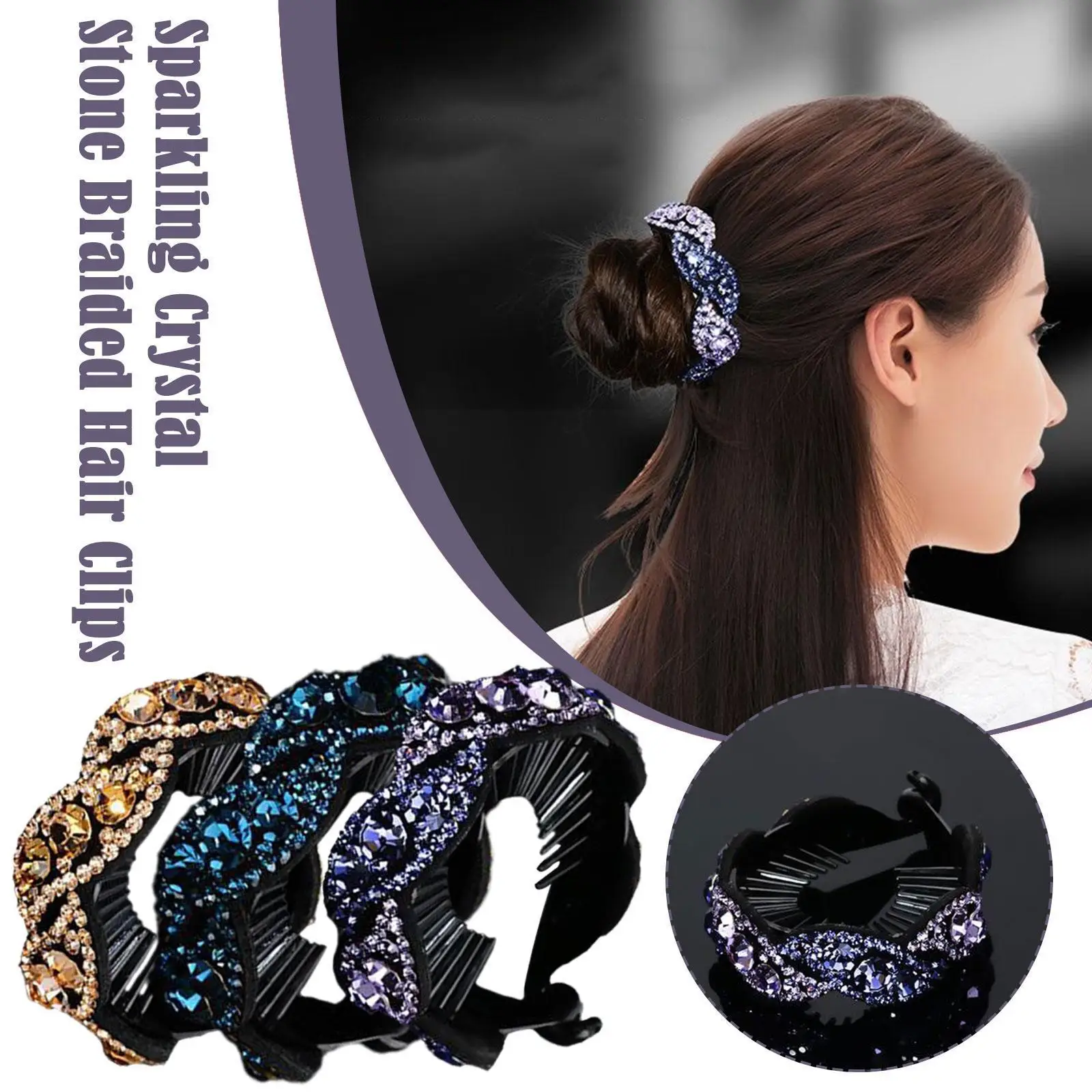 

New Sparkling Crystal Stone Braided Hair Clips Paw Rhinestone Clip Hair Twist Lazy Hairpin Ponytail Bun Claws Hair D7M1