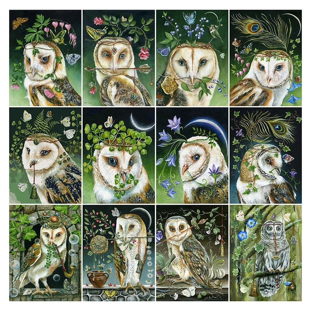 

Full Round Diamond Painting Owl Picture Rhinestone Mosaic Spring Cross Stitch Embroidery Animal New Arrival Wall Decor