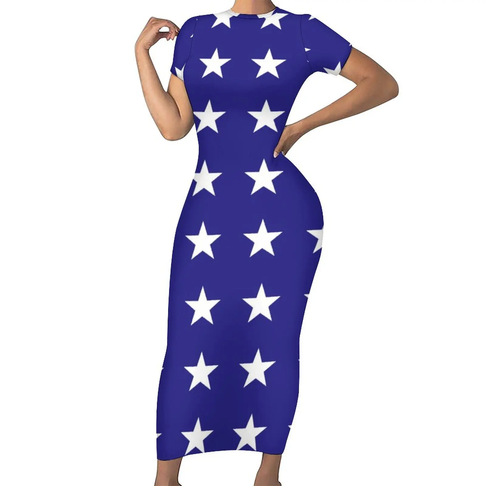 

Платье-макси с коротким рукавом и принтом в виде флага США